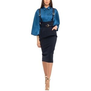 BGL Elegant High Waisted Buckle Suspender Black Pencil Skirt NWOT